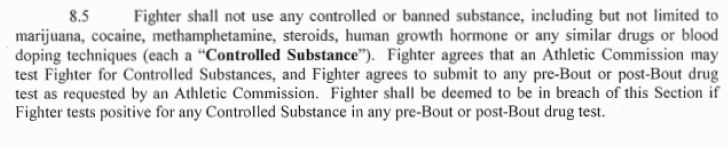 UFC Fighter Cotract Controlled Substances Clause