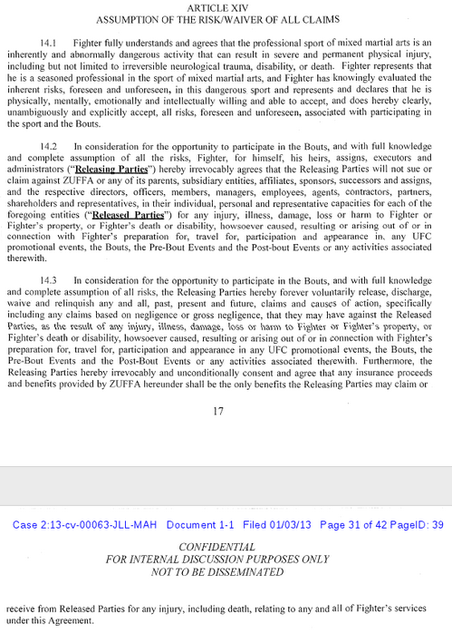 UFC Waiver of Legal Claims Clause