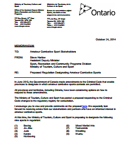 Ontario Plans to Legalize ammy combat sports