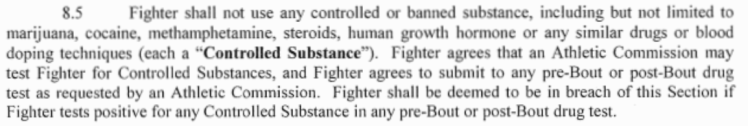 Zuffa Fighter Contract Drug Testing Clause