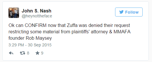 Tweet reporting UFC loses request keeping Maysey from accessign discovery docs