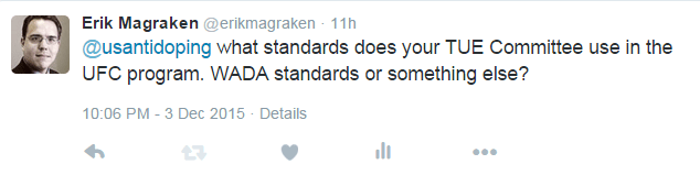 Tweet to USADA re TUE Standards